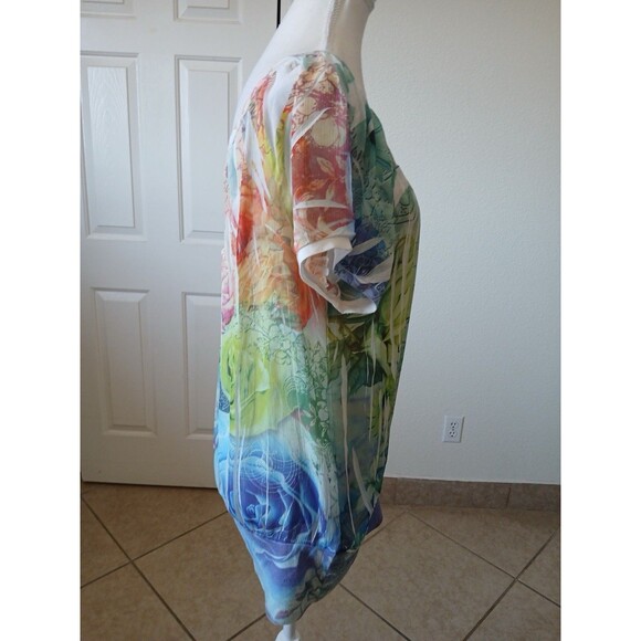 FANG Y2K Blouse Women’s  Multicolor Sheer Pleated Scoop Neck  W/Elastic Waist L - Picture 3 of 15